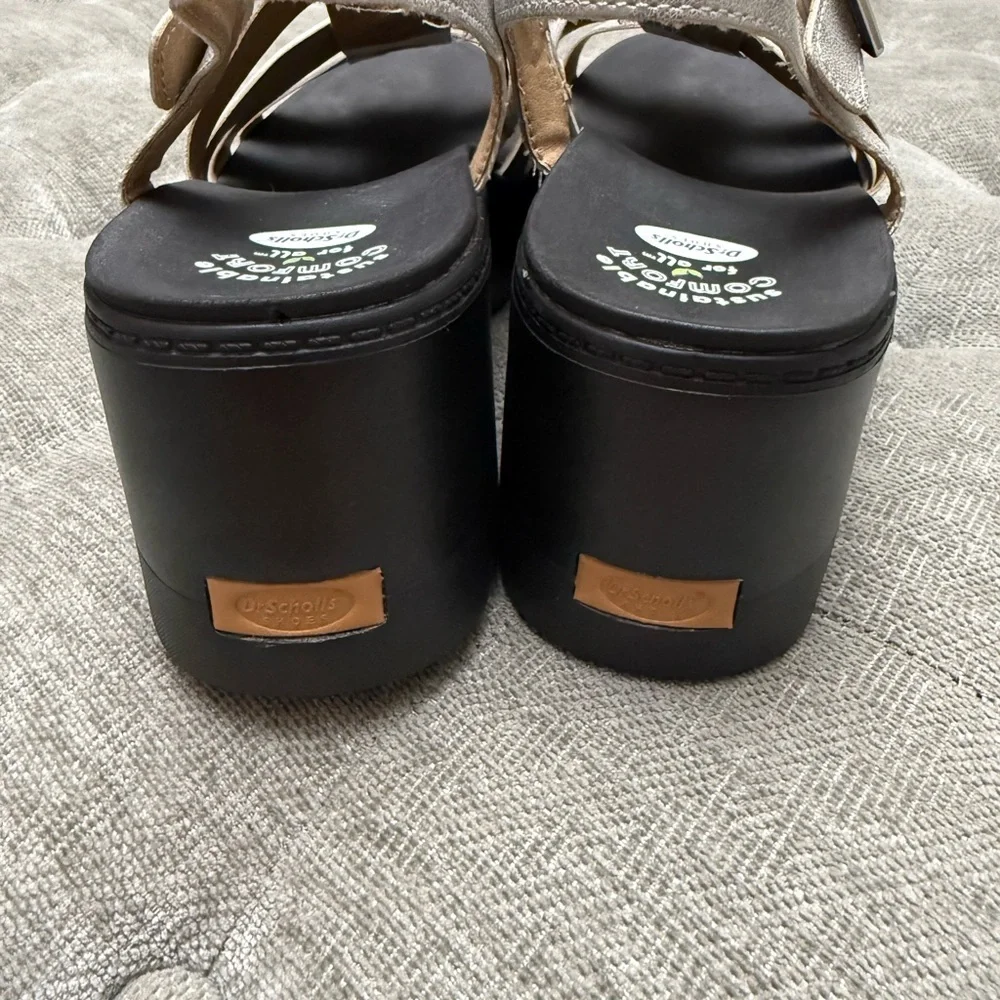 DR. SCHOLL’S Check It Out Platform Sandals Silver and Black Chunky Lug Sole Sz 8